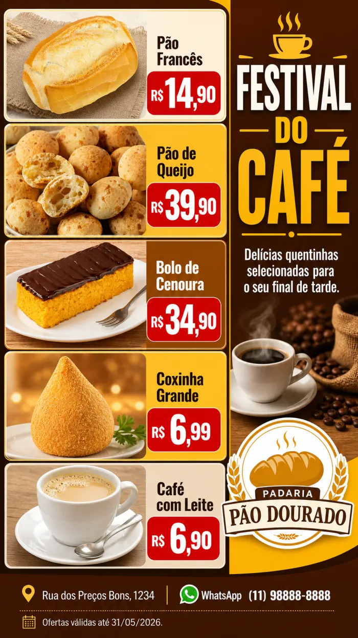Encarte de padaria criado no Tabloide.pro